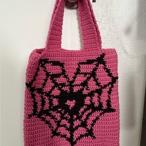 Crochet Spider Web Heart Tote Bag